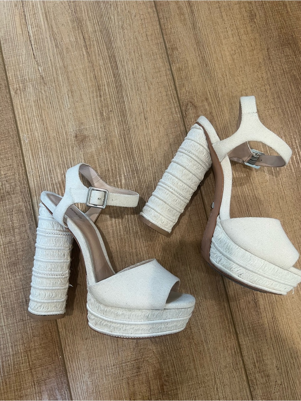 SCHUTZ Cream Platform Ankle-Strap Block Heels